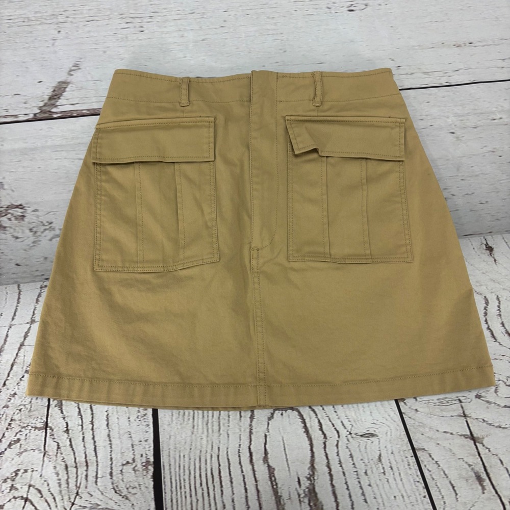 Zara Womens Tan Khaki Cargo Mini Skirt Utility Pockets Size Medium